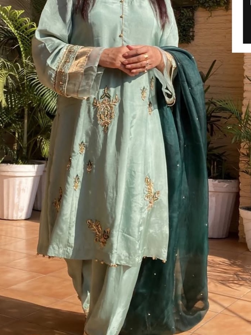 Mint Green Women's Salwar Kameez with Deep Teal Dupatta